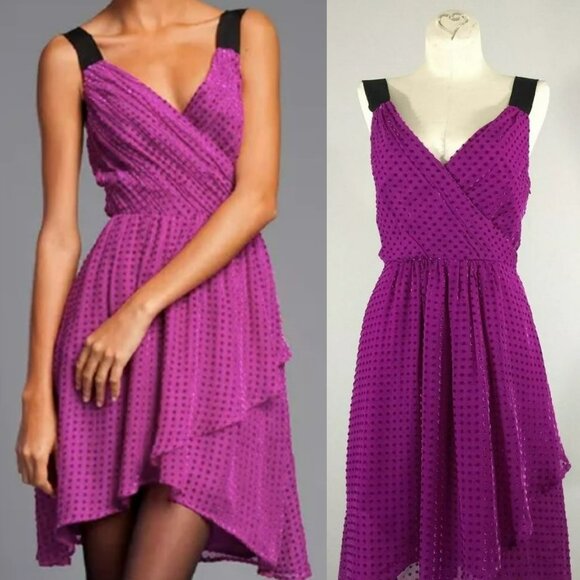 New Tracy Reese Violet Velvet Polka Dot Swing Dress 4 Sleeveless Retro Boho Chic - Picture 1 of 10